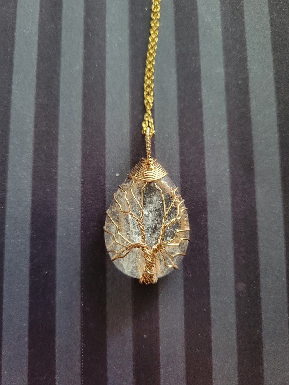 🖤NEW🖤Gold Wire Tree of Life Clear Crystal Pendant Necklace